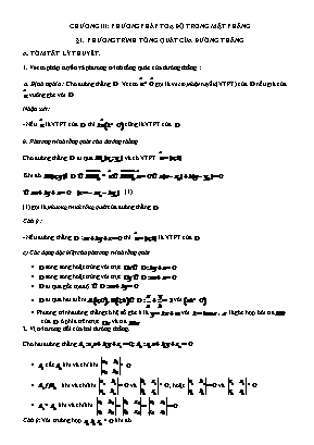 Đề cương ôn tập Hình học Lớp 10 - Chương 3 Phương pháp toạ độ trong mặt phẳng - Bài 1 Phương trình tổng quát của đường thẳng